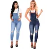 European American neue Damen Jumpsuits Strampler zerrissene Denim-Riemenjeans kleiner gerader Außenhandels-Overall C6055