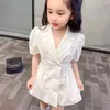 女の子のESフォーマルキッズ服ガールズサマーショートスーツドレスクロスストラップタイウエストドレス子供服4 6 8 10 12 14年0131