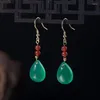 Boucles d'oreilles pendantes faites à la main en calcédoine verte, goutte d'argent 925, Style ethnique Vintage, perle ronde, Agate rouge courte