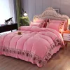 Bedding Sets Winter Warm Crystal Velvet Set Thick Plush Lace Edge Duvet Cover Pillowcase Bed Sheet 4pcs King Size Home Textiles