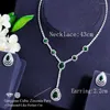 Necklace Earrings Set BeaQueen Long Pendant And For Ladies Bridesmaid Green White Crystal Cubic Zirconia Wedding JS309