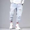 Men's Pants Fashion Hip Hop Streetwear Mens Cargo Jeans Elastic Waist Male Harem Joggers Sky Blue Black 230202