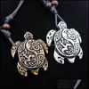 Anhänger Halsketten Schildkröte Halskette Tribal Imitation Yak Knochen Weiß Braun Geschnitzte Charms Anhänger Amet Vintage Geschenk Segen Glückstropfen Dhqag