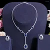 Necklace Earrings Set BeaQueen Long Pendant And For Ladies Bridesmaid Green White Crystal Cubic Zirconia Wedding JS309