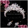 Haarclips Barrettes mode handgemaakte sier kleur kristal tiara's en kronen met oorbellen set bruiloft bruids accessoires prinses q dheyv