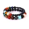 Strand Natural Stone Yoga Chakra Armband Retro åtta planeter Round Ball Pärled Stretch Universe Solar Men Man