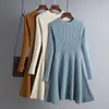 Casual Dresses Blue Sticke One-Piece For Women Autumn Winter 2023 Slim Women's Sweater Knit Dress Korean Fashion Elegant A-Line