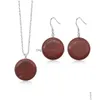 Earrings Necklace Button Round Stone Jewelry Set Natural Gemstone Pendant And Earring Sier Plated Chain 18 Inch For Women Drop Del Dhspz