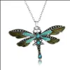 Pendant Necklaces Vintage Dragonfly Ribbon Cord Necklace Purple Red Green Crystal Bead Jewelry For Women Girls Drop Delivery Pendants Ot4Vf