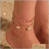 Cadletti di braccialetti alla caviglia di cristallo di strass per donne sandali farfalla caviglia boho beach piede ghiacciato catene femminile moda 156 o2 dhgd8