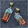 Pendant Necklaces Natural Stone Resin Pendants Rec 7 Chakra Healing Chip Copper Pattern Necklace Waxed Cotton Rope For Yoga Drop Del Dho43