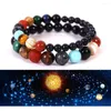 Strand Natural Stone Yoga Chakra Armband Retro åtta planeter Round Ball Pärled Stretch Universe Solar Men Man