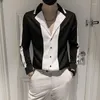 Men's Casual Shirts Social Mens Dress Shirt Spring White Black Splicing Long Sleeved Slim Fit Formal Blouse Men 4XL