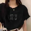 夏の半袖Tシャツ女性ウールセーター3D刺繍クルーネックTシャツMIUデザイナーTシャツレディースプルオーバーセーター