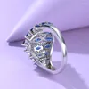 Wedding Rings Luxury Female Blue Stone Ring Classic Silver Color Engagement Crystal For Women