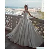 Шаловое платья свадебные платья арабские роскошные блестящие сексуальные чистые шероховатые кружевные свадебные с длинными рукавами винтажные платья ZJ115 Drop Delive Dhh5V