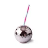 20oz Disco Ball Cups Tumbler Disco Flash Ball Cocktail Cup Silber kugelförmiger Becher mit Deckel und Strohhalm Weinglas Funkelnd glänzender Tumbler für Nachtclub Bar Party neu