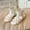 2022夏の新しい女の子ローマの靴韓国スタイルシンプルな子供サンダルソフトプリンセスソリッドベージュサイドボウノンスリップフラット0202