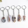 Keychains 1pc Natural Crystal Agate Geode Keychain Key Rings Originele Druzy Half Stone Good Luck Fortune Wealth Charm Pendant