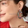 Dangle Chandelier Big Square Geometry Encring Or Crystal Stone Long Long Rainbow أقراط للنساء