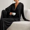 Kvinnors sömnkläder säker på att du gillar kvinnor Silk Pyjamas Set Long Sleeve Pyjamas Pants Casual 2 Piece Bekväm kvinnlig hemdräkt Nattkläder