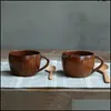 Mugs Retro Wooden Coffee Mug Cups Primitive Handmade Home Natural Wood Tea Water Cup With Handle Office Large Capacity Dh1293 Drop D Dhne2