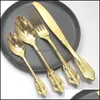 Besteck-Sets Edelstahl-Esslöffel Luxus-Vintage-Roségold-Geschirr Westliches Farbdessert für KüchengeschirrBesteck Dhu4K