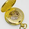 Pocket Uhren volle goldene Uhr Mechanische Hand Windanhänger FOB Doppelkettenkette Railway Uhr für Männer Frauen PJX1379