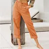 Women's Pants Womens Cotton Linen Drawstring Back Elastic Waist Casual Trousers High Baggy Cargo Woman