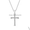 Pendant Necklaces Fashion Jewelry 24K Gold Plating Diamond Jesus Cross Necklace Women Men Crystal Row Drop Delivery Pendants Dhpyf