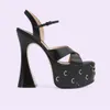 high-heeled Sandals for womens Fashion Buckle Designer Metal nail full of drill Embellishment super high Platform Sandal15.5cm chunky high heel Factory Footwear