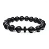 Strand Vintage Bracelet Perlé En Bois Naturel Hématite Croix Braclet 8mm Onyx Pierre Yoga Braslet Hommes Femmes Bracelet Bijoux Bileklik