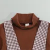 Kläder sätter flickor Autumn Fashion Clothes Set 2 Pieces Suit Solid Turtleneck Topplaid Suspender KIRT KIDS 16Y 230202