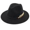 Boinas simples homens homens lã vintage trilby sentiu chapéu fedora com amplo cavalheiro elegante lady lady inverno outono jazz caps