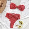 Women's Swimwear Chili Girl Waist Bikinis 2023 Swimsuits Bandeau Women Shiny Bow Biquini Solid Strapless Bathers Bathing Suit