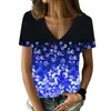 Women's T Shirts 2023 Women's Fashion Flower Painting Shirt Summer Female Floral Print V Neck Basic Tops Casual Plu Szie 3D