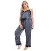 Women's Sleepwear 2PCS Striped Women's Pajamas Sets Sexy Lace Trim Vest Pyjamas Pant Suit Large Size Polyester Nightwear Casual Homewear