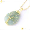 Pendentif Colliers Arbre de vie Collier Fil Wrap Pierre Naturelle Gem Quartz Rose Oeil de Tigre Vert Aventurine Suspension Drop Livraison Dhhud