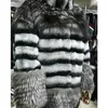Женская меховая искусственная роскошная роскошная женщина Real Rex Jacket Stand High Caffice Подлинное пальто серебристое серебросец