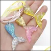 Pendant Necklaces Fashion Mermaid Fish Tail Necklace Beauty Gardient Color Resin Ribbon Wax Rope For Girls Women Gifts Drop Delivery Otc6D