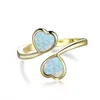 Wedding Rings Romantic Love Heart Opening Ring White Blue Opal Stone Engagement Vintage Gold Silver Color For Women Jewelry