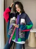 Damen Jacken CHICEVER Koreanische Colorblock Parkas Für Frauen Rundhals Langarm Einreiher Unregelmäßige Lose Mäntel Weibliche Kleidung Winter 230202