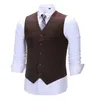 Men's Vests Men's Army Green Vest Plaid Soft Wool Brown Jacket Casual Gentleman Tweed Business Waistcoat For Groosmen Man For Wedding 230202