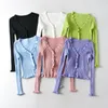 Women's Knits Women Button Up Ribbed Cardigan With Frill Trims V Neck Knit Top