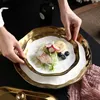 プレート8 10インチセラミックプレートゴールドメッキウエスタンステーキフルーツサラダ寿司食器デザートトレイディナーウェアセット