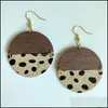 Dangle Chandelier Splicing Wood Genuine Leather Earrings For Women Horse Hair Leopard Cow Color Round Pendant Fashion Jewelry Drop Otvwy