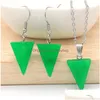 Earrings Necklace Triangle Shape Gemstone Pendant Set Natural Crystal Quartz Healing Point Necklaces Stone Jewelry Sets For Women Dhljp