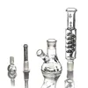 Avtagbart glasvatten bongs downstem perc glas bubbler vatten￶r frysbara spiral dab riggar r￶ker pipe hopahs is catcher