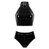 Women's Tracksuits Women Wet Look Faux Leather Lingerie Set Halter Tank Crop Top High Wast Briefs Panties Underwear Club Pole Dance Costume