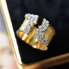 Cluster Rings Vintage Female White Zircon Stone Ring Classic Gold Color Big Engagement Ring Charm Crystal Round Wedding Rings For Women G230202